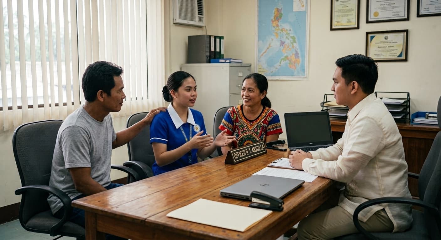 An applicant meeting with a social welfare officer